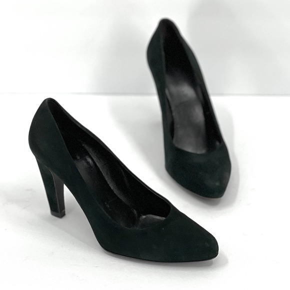PRADA Shoes Womens 37 Green Calzature Donna Suede Comma Heel Almond Toe Pump - Picture 1 of 10